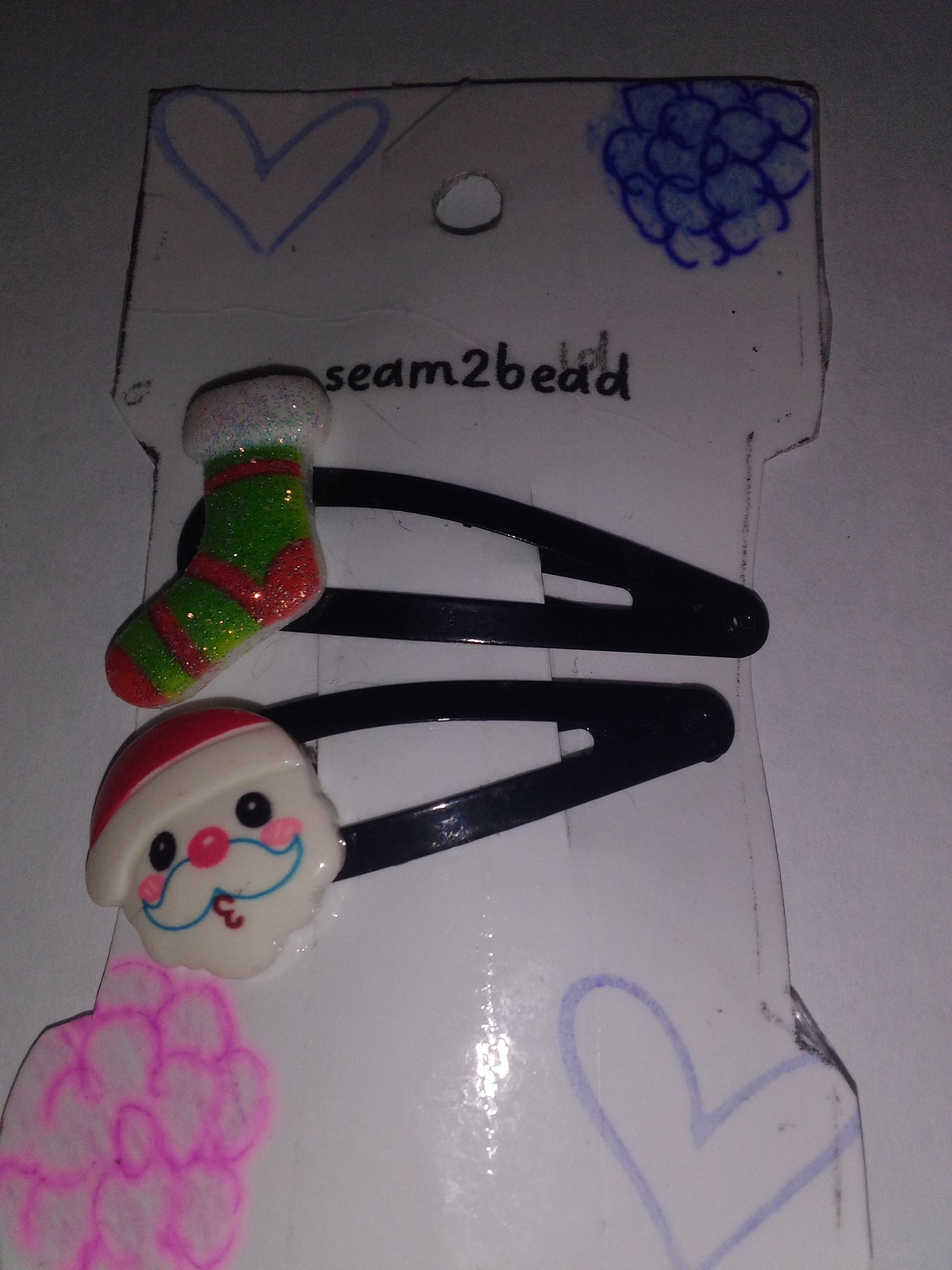 Flat Santa with green/red glitter stocking