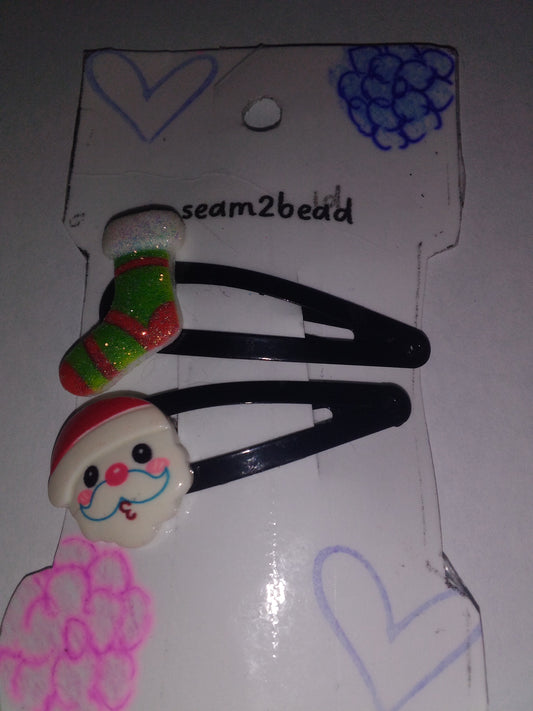 Flat Santa with green/red glitter stocking