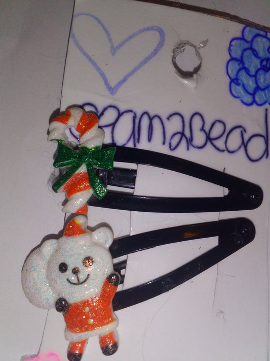 Glitter candy cane with glitter santa bear