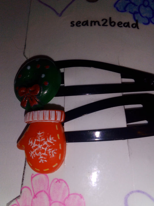 Green wreath with red stocking with a white snowflake