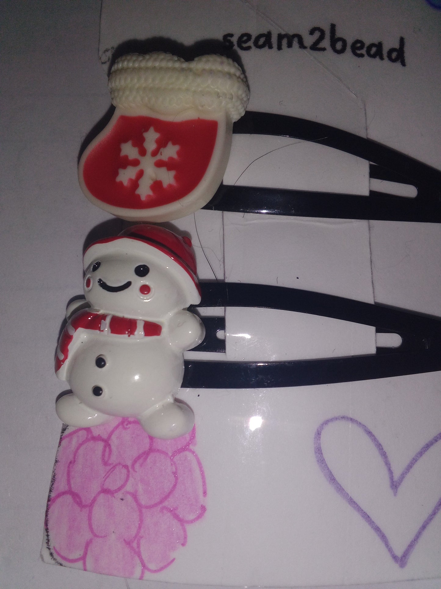 (big) red stocking with white snow flake (big) snow man