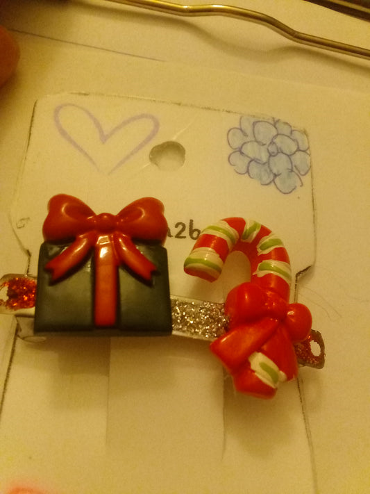 Red /sliver glitter (big) green present (big) candy cane