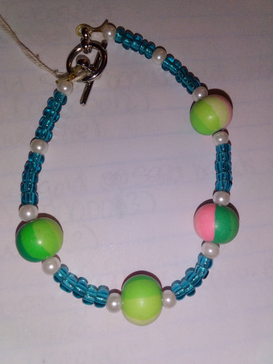 Teal seed beads white pearl beads with a color ball bead