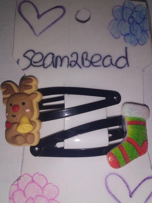 Teddy bear reindeer with red/light green glitter stocking