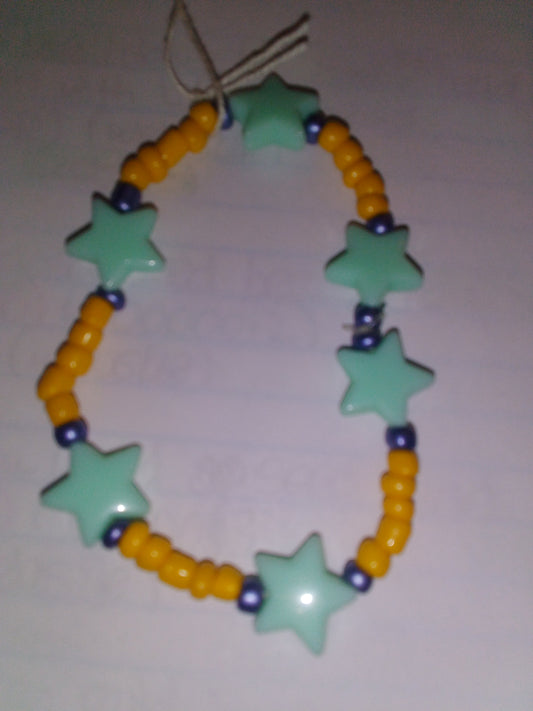 Yellow/blue seed beads seaweed green stars