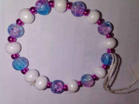 White ball bead, purple/blue crack bead with magenta space beads