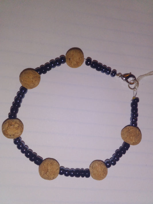 Black/gray seed beads with brown cork beads