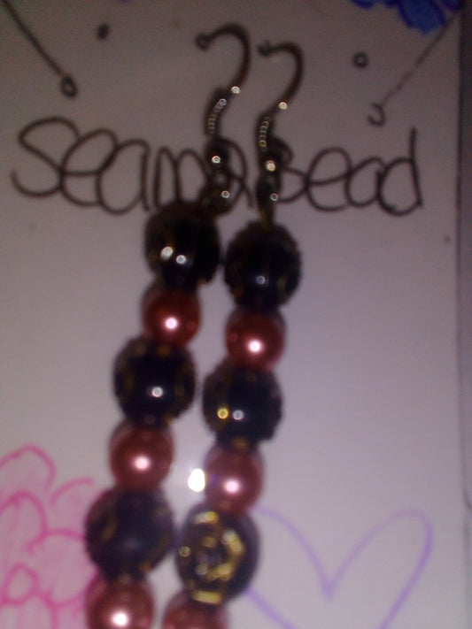 Black gold rose beads with pink pearl