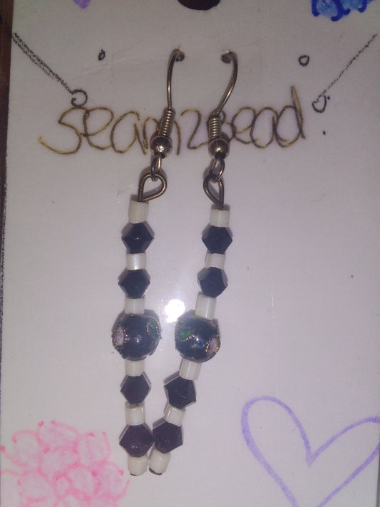 Black white seed beads with sliver ball bead