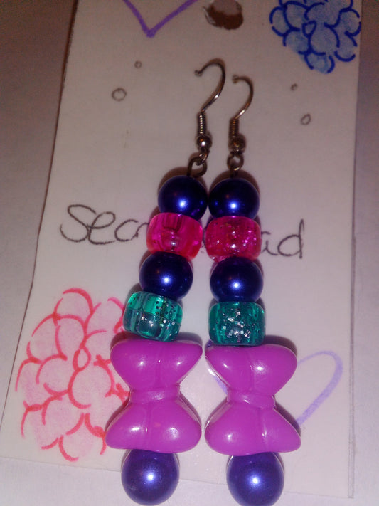 Blue pearl beads with glitter beads and bright purple now bead
